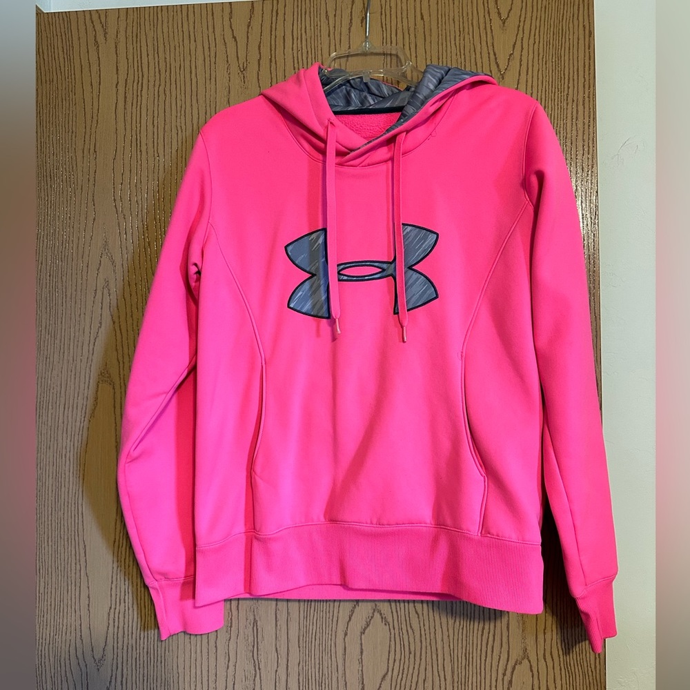 Pink Under Armour hoodie with gray hood